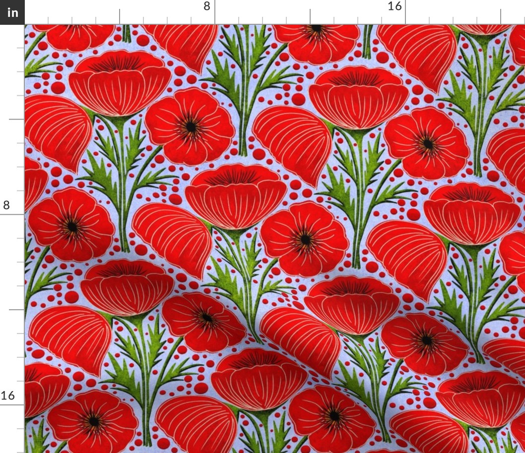 Red Poppies on Denim Blue, Medium