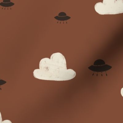 Alien abduction - Off white Clouds in terracotta L