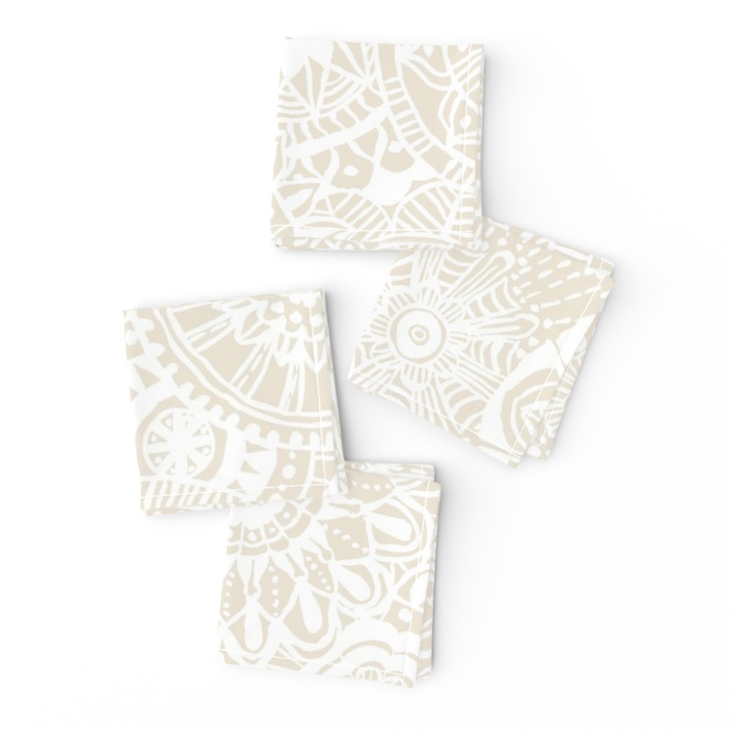 large - Hand-drawn mandalas - tender lace white mandalas on Panna Cotta Beige - warm minimalism