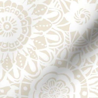 large - Hand-drawn mandalas - tender lace white mandalas on Panna Cotta Beige - warm minimalism
