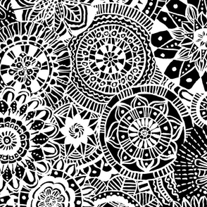 large - Hand-drawn mandalas - white mandalas on black