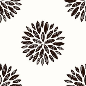 Buds / medium scale / beige charcoal dark brown abstract dotty botanical organic pattern design