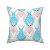 Bunny Rabbits Begging Baby Blue Pink and White