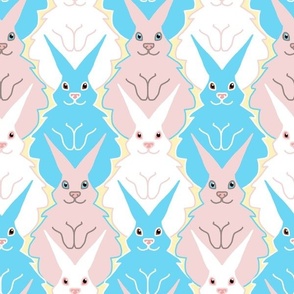 Bunny Rabbits Begging Baby Blue Pink and White