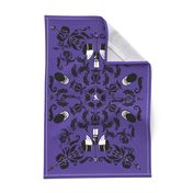 fencing damask purple tea towel