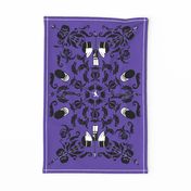 fencing damask purple tea towel