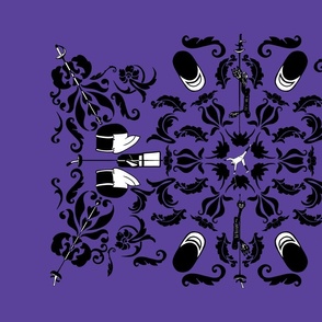 fencing damask purple tea towel