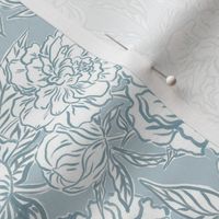 Small - Painterly peonies - Soft dusty blue monochrome - soft coastal - painted floral - artistic light blue painterly floral fabric - spring garden preppy floral - girls summer dress bedding wallpaper