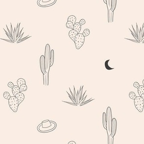 Boho Cactus in Sand, medium | minimal boho desert life & cactus print in black and cream