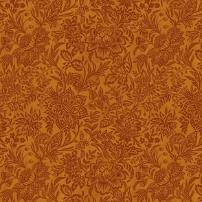 Folk Floral Jacobean - 12" large - rust and gold 