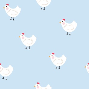 White Chickens on Soft Blue