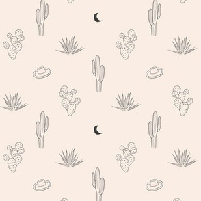 Boho Cactus in Sand, small| minimal boho desert life & cactus print in black and cream