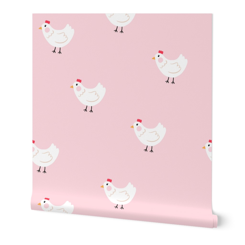 White Chickens on Soft Pink