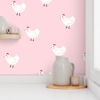 White Chickens on Soft Pink