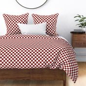 Small auburn dark red/pink and white linen traditional check