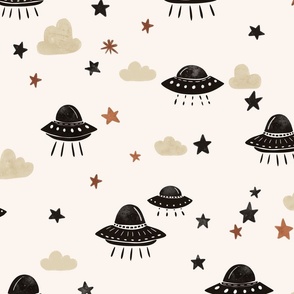 Alien abduction - Black ufos and stars simple L