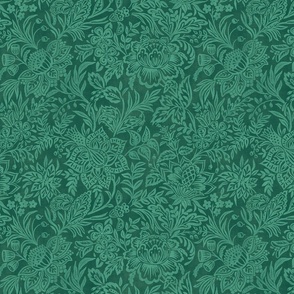 Folk Floral Jacobean - 12" large - emerald 