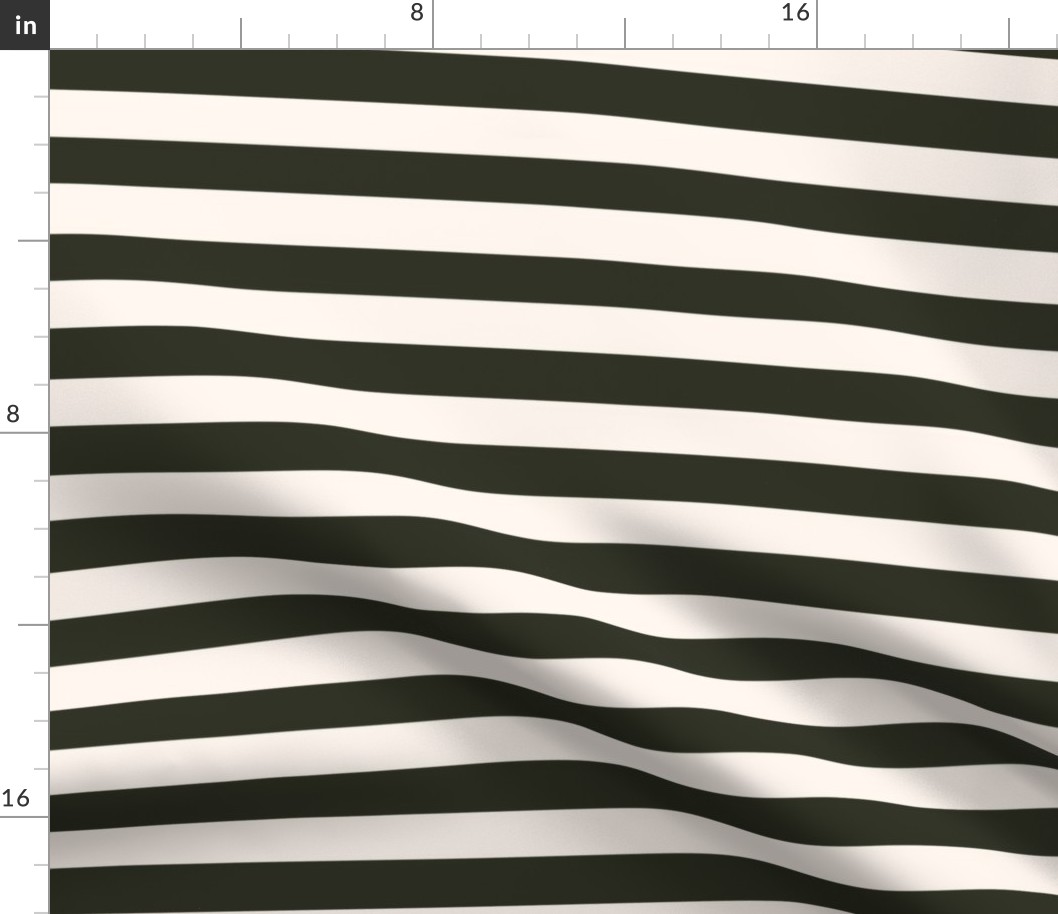 Dark Artichoke Green and Off White Linen Stripe
