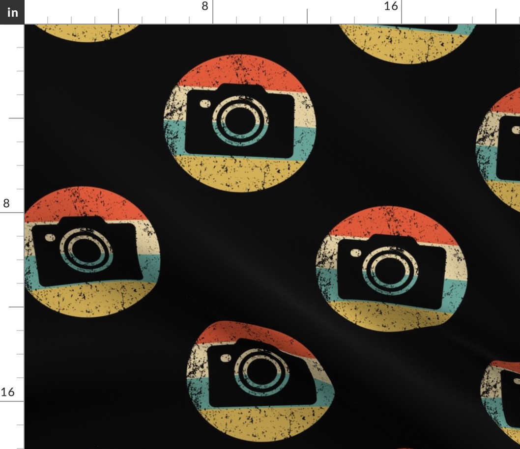 Retro Camera Photographer Icon Repeating Pattern Black