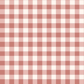 Small scale light redwood pink and off-white linen plaid