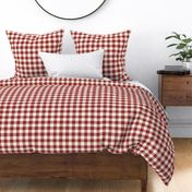 Small scale dark auburn red/pink and off-white linen plaid 
