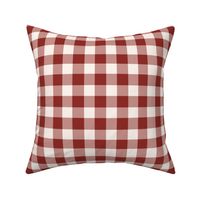 Small scale dark auburn red/pink and off-white linen plaid 
