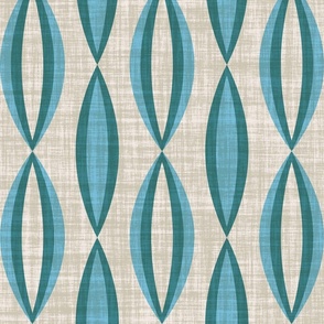 Mid Century Modern Geometric Marquise in Teal on Beige