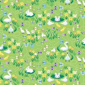 Signs of Spring  Pixel Art - Green Background - Large Print