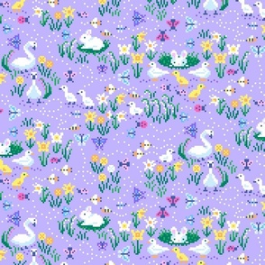 Signs of Spring  Pixel Art - Lavender Background - Large Print