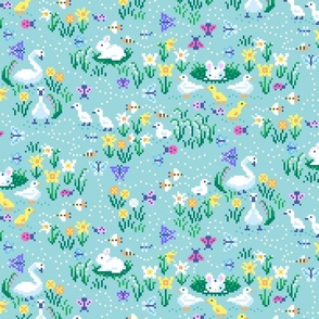 Signs of Spring  Pixel Art - Blue  Background - Large Print
