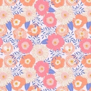 Smaller Scale Bright Spring Floral in Pink and Blue