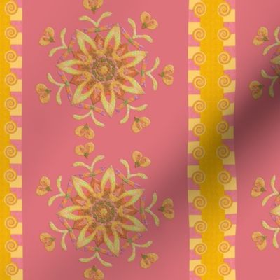 Crown Floral Motif Wallpaper Pink Medium