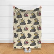 Whimsical Fall Forest Floor, Gray on Cream - 24-inch repeat