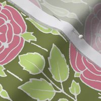 1909 Vintage Art Deco Rose Garden - with White Outlines
