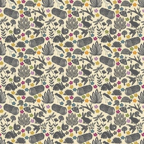 Spring Forest Floor - Gray on Cream, 6-inch repeat