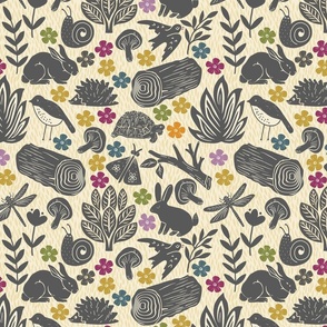 Spring Forest Floor - Gray on Cream, 12-inch repeat