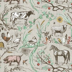 Homestead Farm Toile (multi burlap) MED 