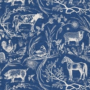 Homestead Farm Toile (solid blue linen) MED 