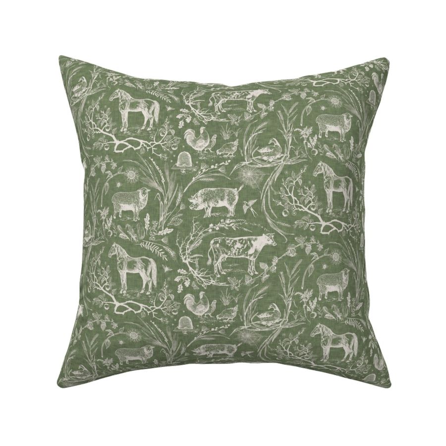 Homestead Farm Toile (solid sage linen) MED 