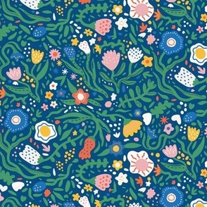 Medium -Busy colorful modern floral -  Scandi floral for wallpaper