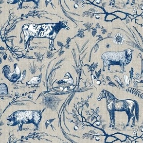 Homestead Farm Toile (navy burlap) MED 