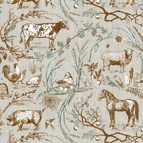 Homestead Farm Toile (brown green) MED 