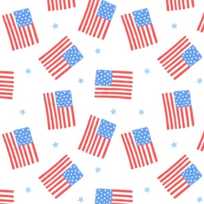 Painted USA American Flags, Stars, Red White and Blue, Patriotic Fabric, Independence Day