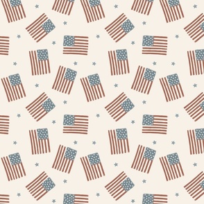 Painted USA American Flags-muted, Stars, Red White and Blue, Patriotic Fabric, Independence Day
