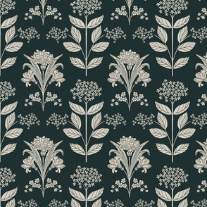 Traditional floral wallpaper in black and white