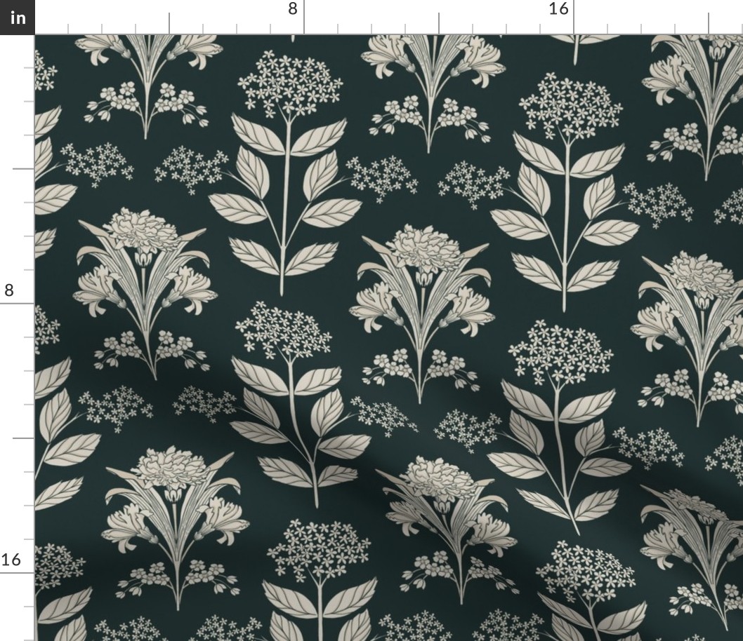 Traditional floral wallpaper in black and white