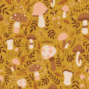 Forest Floor Wallpaper - Mustard Yellow Background