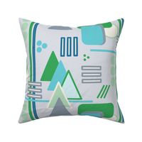 Geometric Abstract - Rectangles, Triangles, and Circles in Blue, Gray, and Green - Large