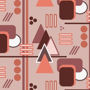 Geometric Abstract - Rectangles, Triangles, and Circles in Mauve, Brown, and Melon - Large