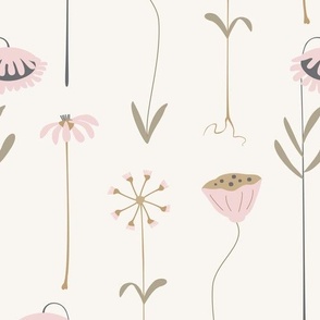 Minimalist pink and cocoa retro flowers